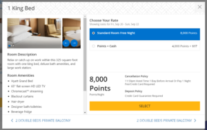 Screenshot of Hyatt Regency Chicago O'Hare ORD hotel points rate