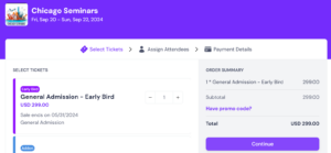 Screenshot of Chicago Seminars 2024 registration site
