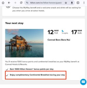 Benefits listed for my reservation