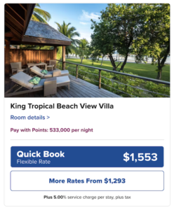 Conrad Bora Bora Nui King Tropical Beach View Villa price