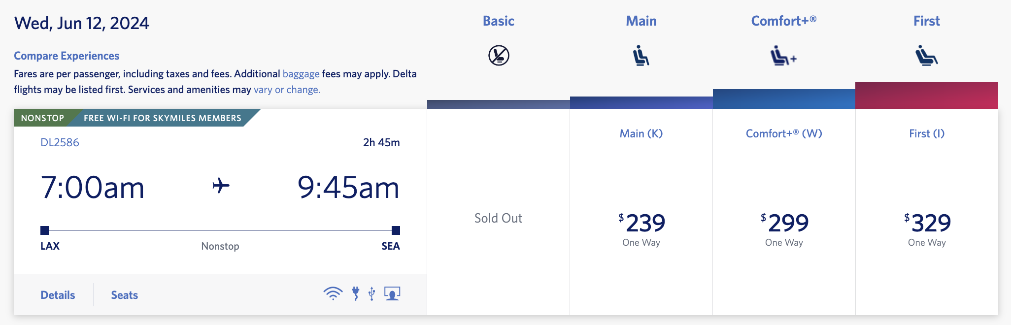 Delta itinerary from LAX to SEA
