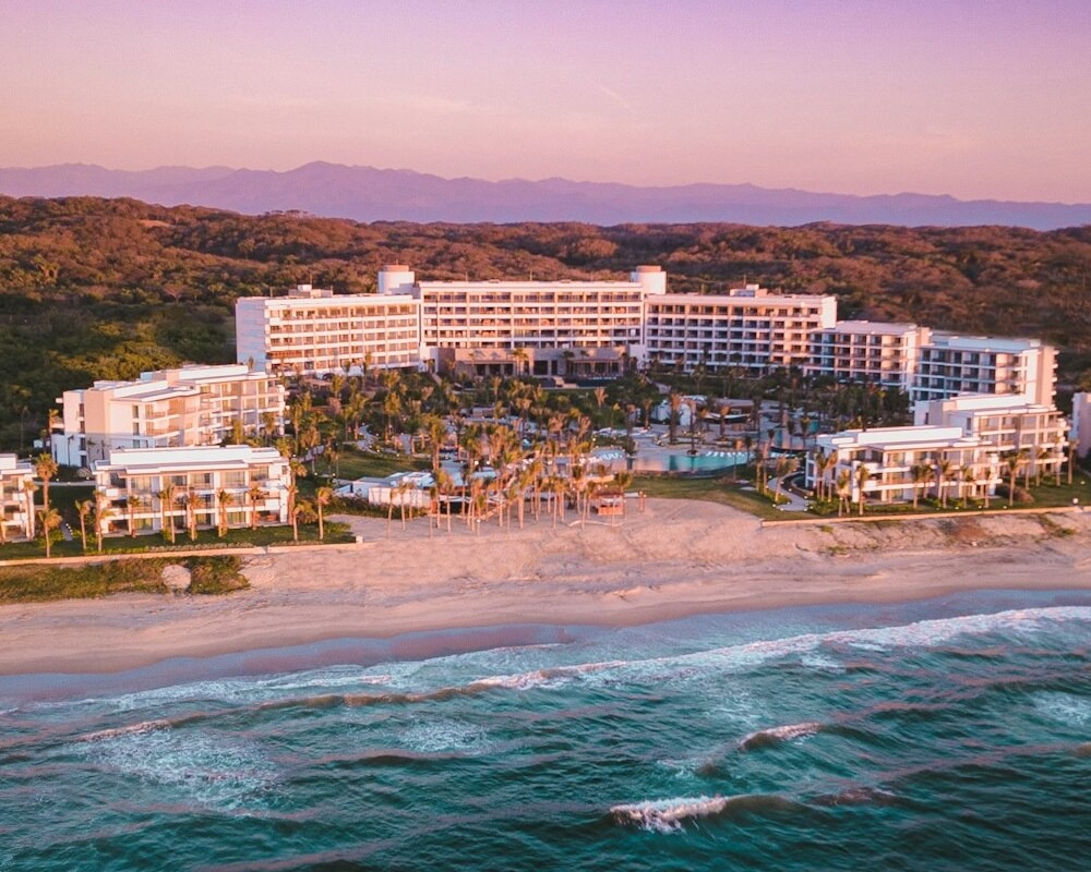 Aerial view of the Conrad Punta de Mita at sunset.