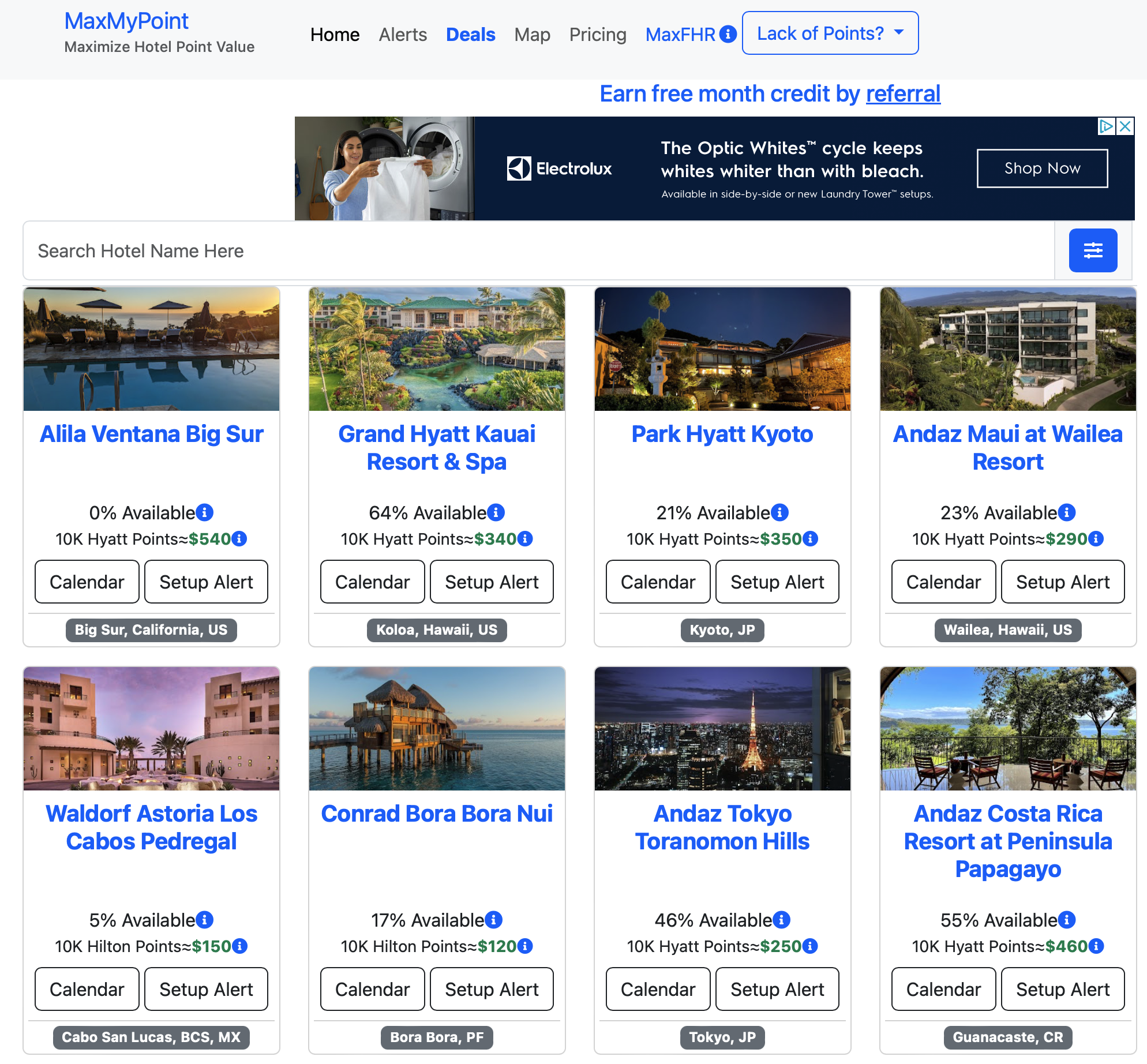 highlighted hotels on front page of MaxMyPoint