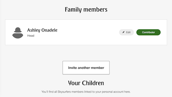 A screenshot of the list of family members in this My Family account.