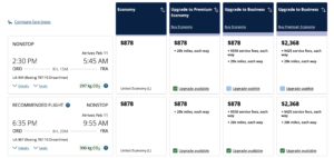 United Airlines flights with upgrade availability