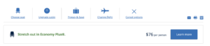 Choose seat, upgrade cabin, prepay and save, change flight, cancel options buttons for a United reservation