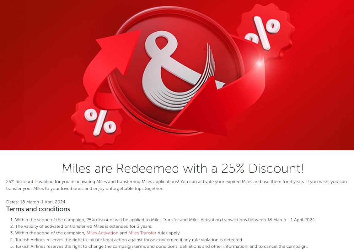 Turkish Airlines Miles Smiles Discount when Activating or Transferring