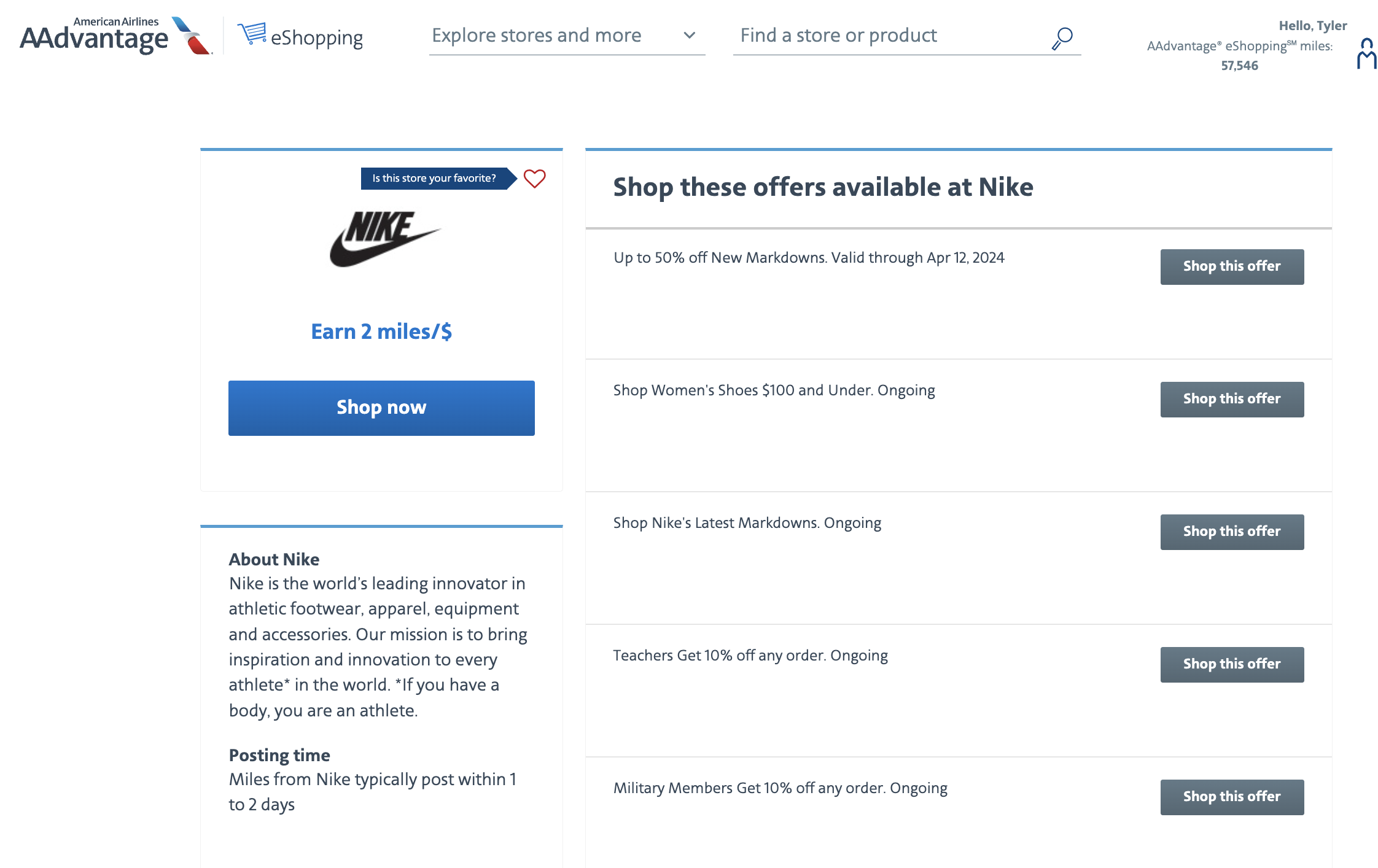 AA Eshopping Nike offers.