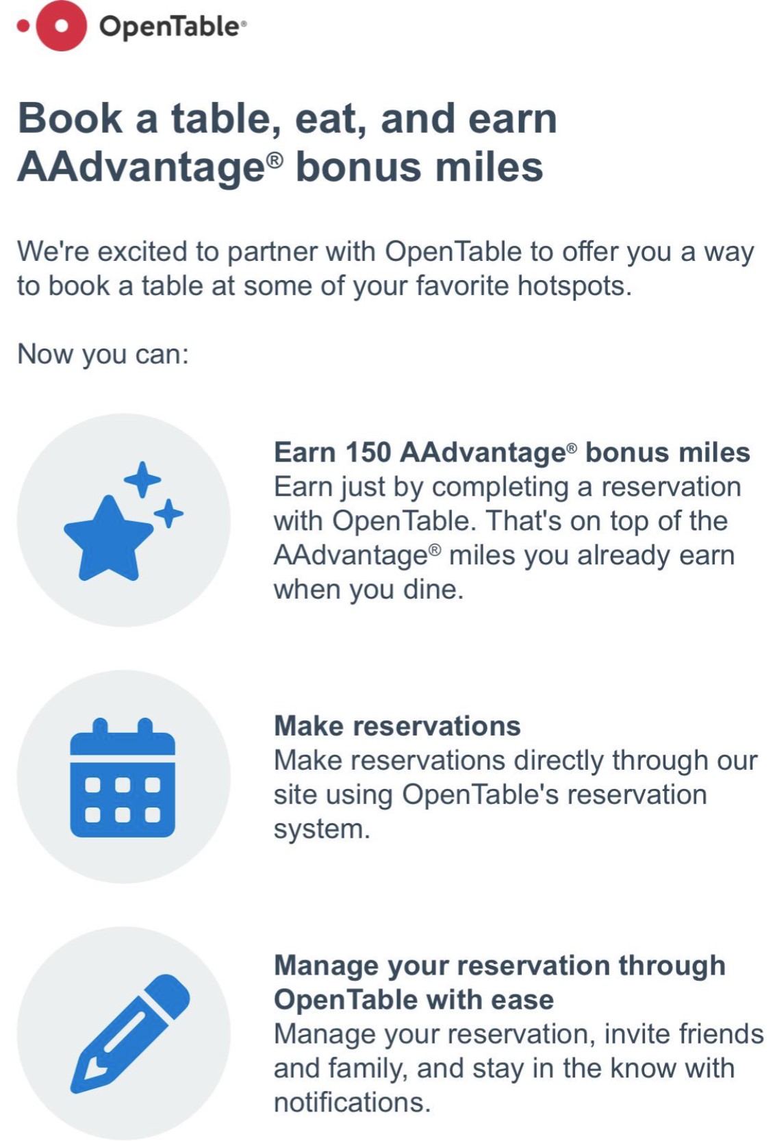 AAdvantage Dining Open Table Promotion