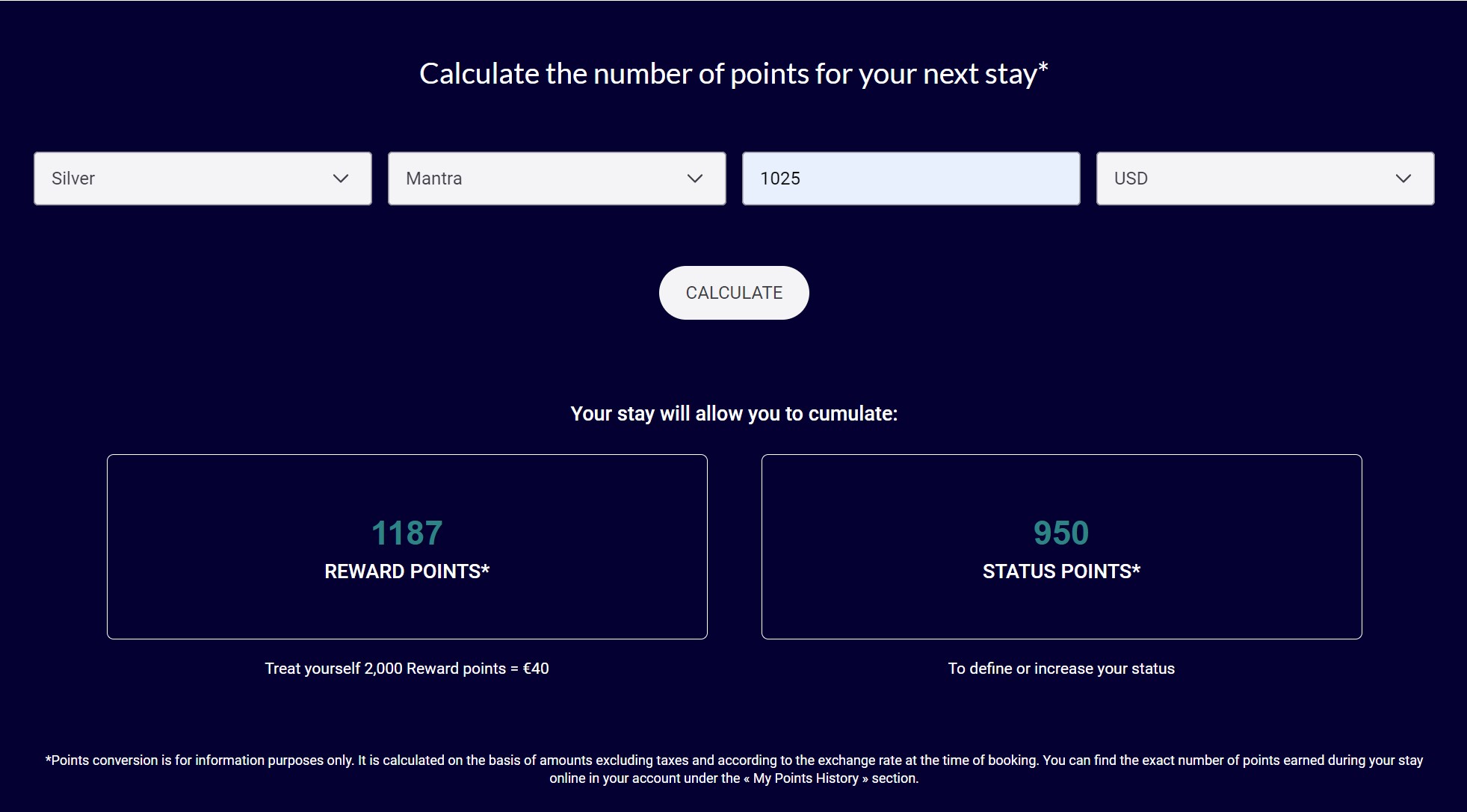 Accor Points Calculator Example