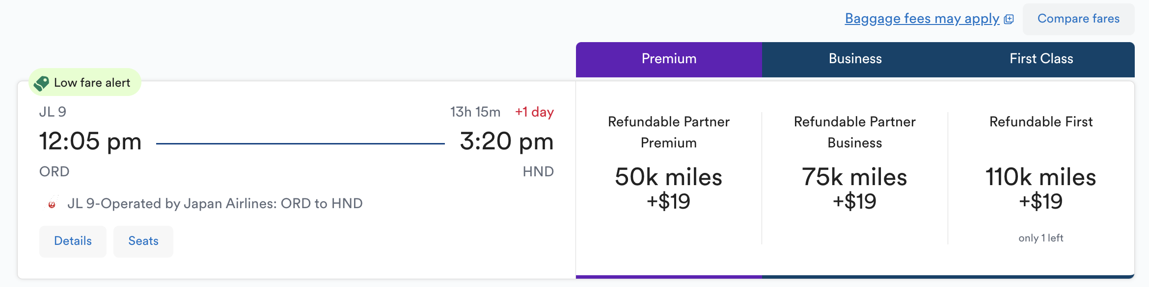 ORD to HND award bookable through Mileage Plan.