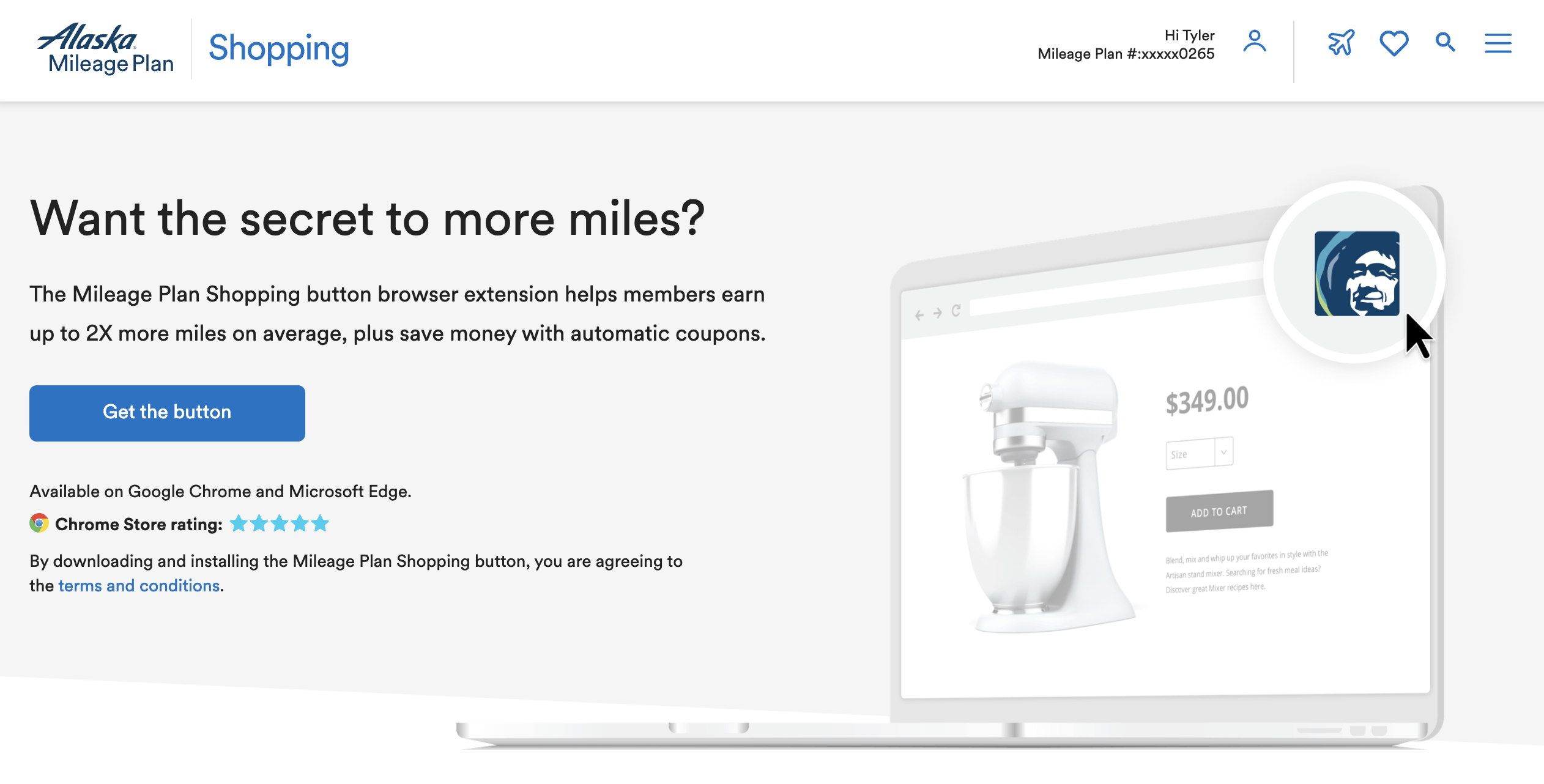 Banner image for the Mileage Plan Shopping Button