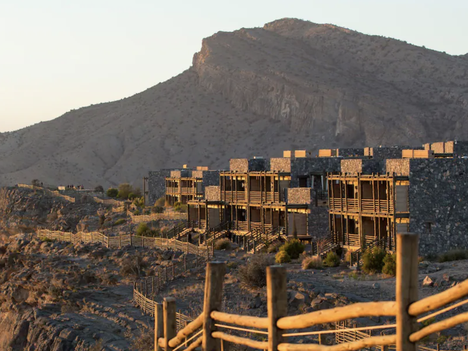 Aerial view of the Alila Jabal Akhdar and the surrounding mountainside.