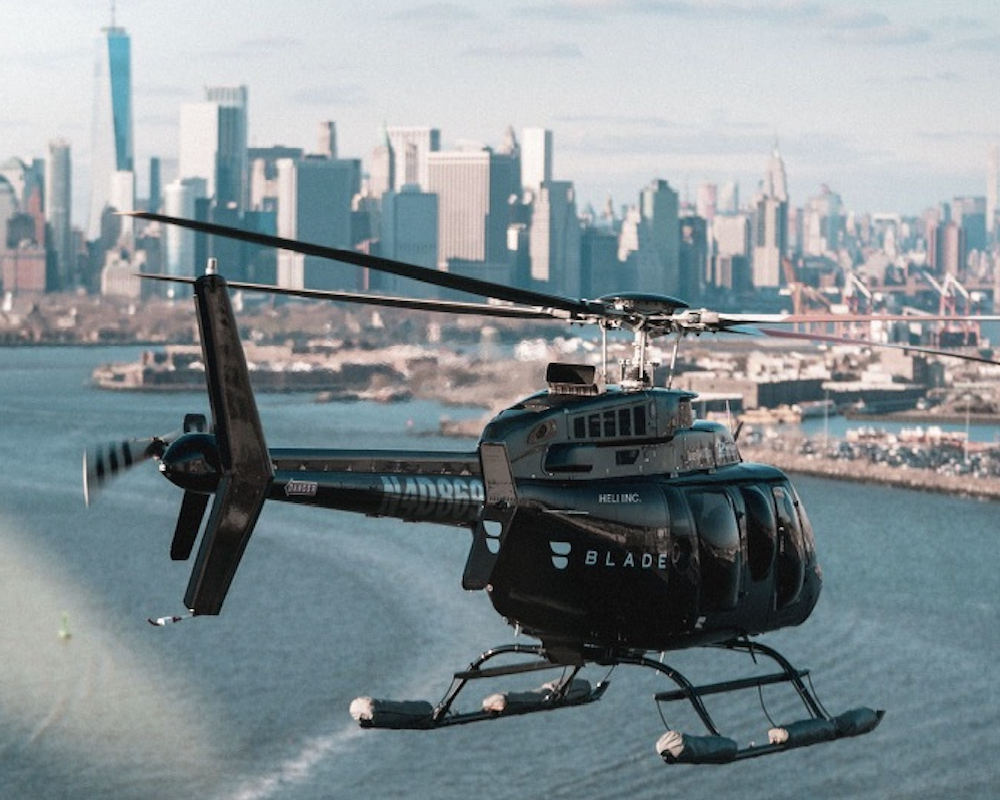 Blade helicopter flying over New York City