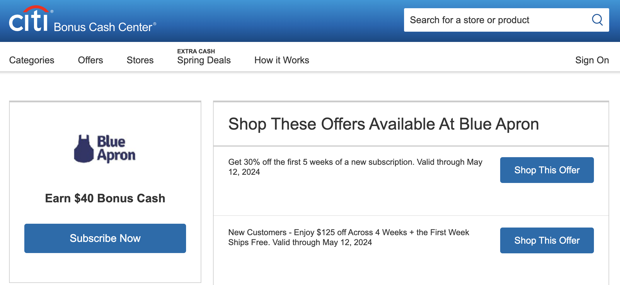 Blue Apron offers through Citi.