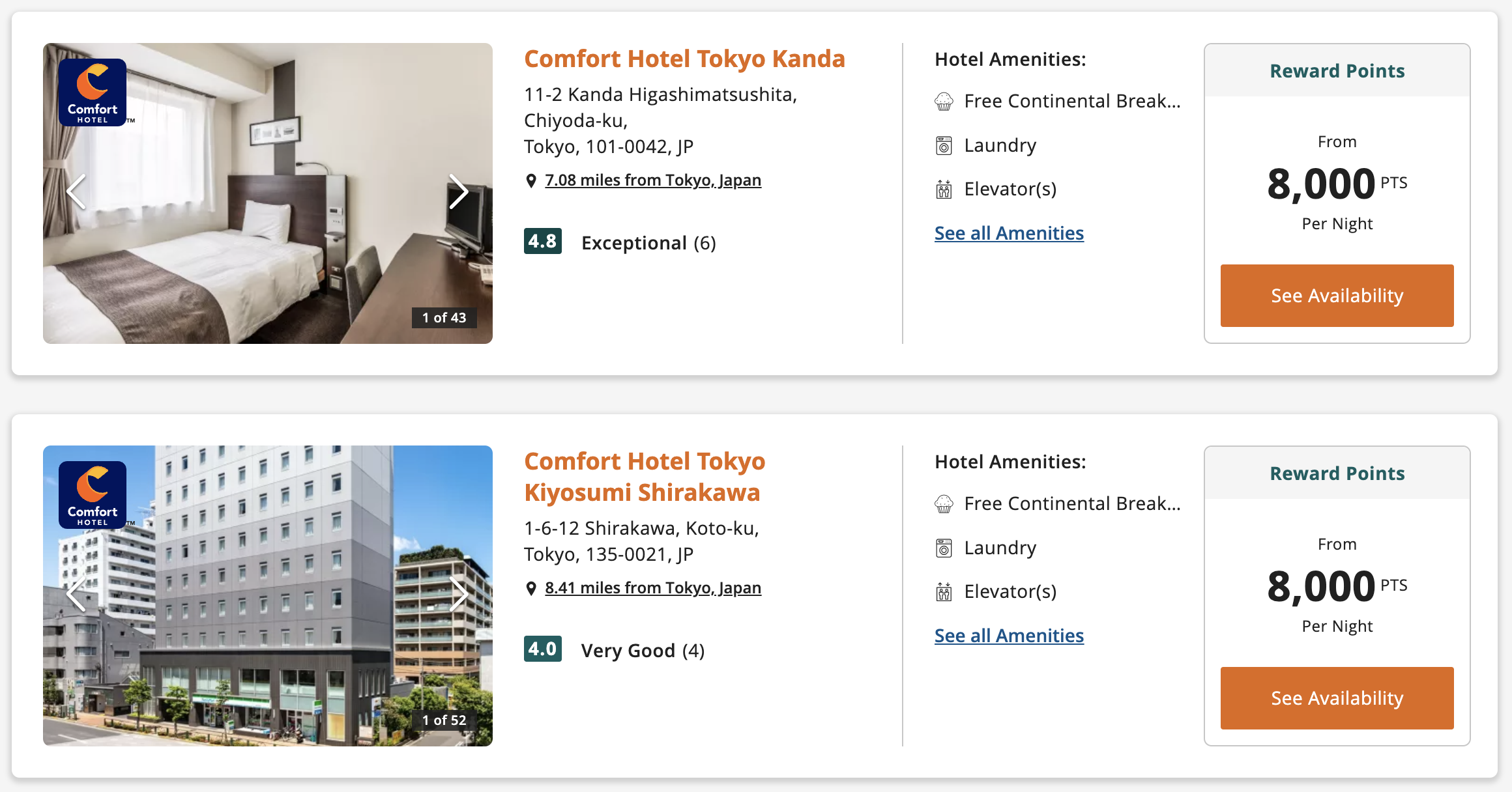 Choice award results in Tokyo for 8K points.