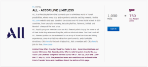 Screenshot showing details of Citi transfer bonus to Accor