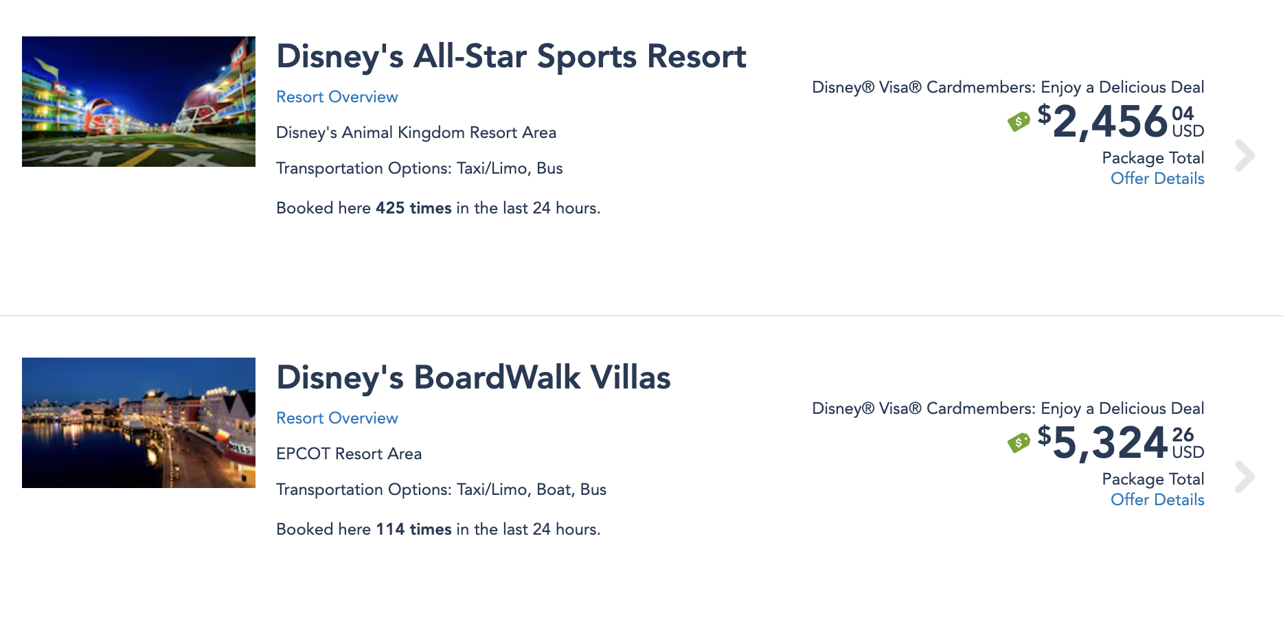 Disney cardholder packages