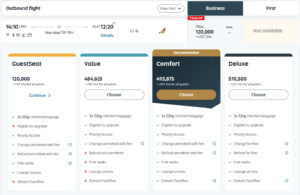 Screenshot showing Etihad Guest award pricing from New York to Abu Dhabi in Etihad business class