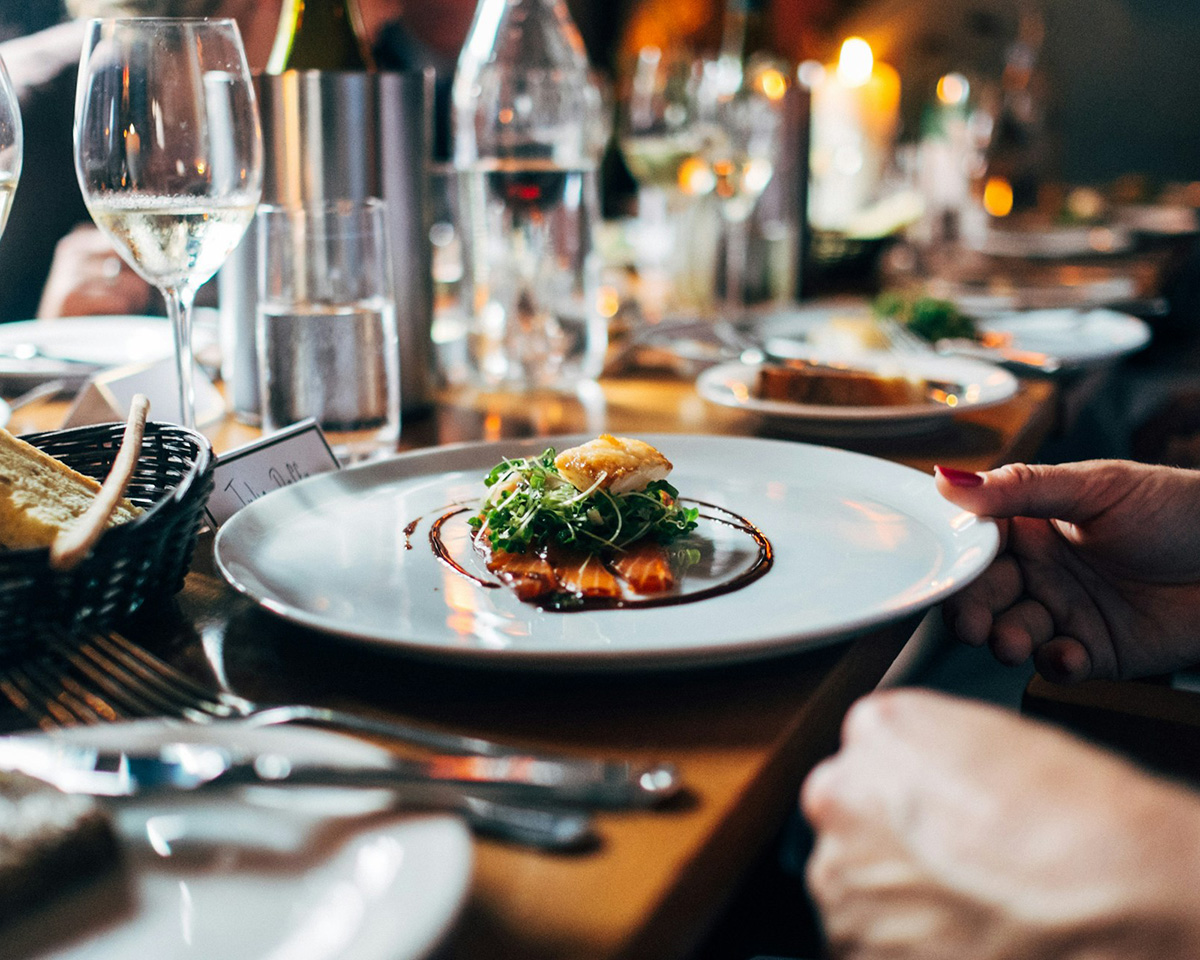 Upscale restaurant table during dinner service