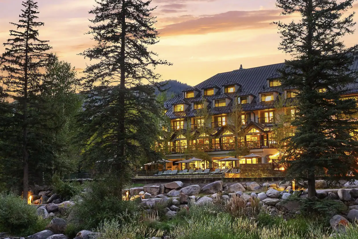 Exterior view of the Grand Hyatt Vail at sunset.