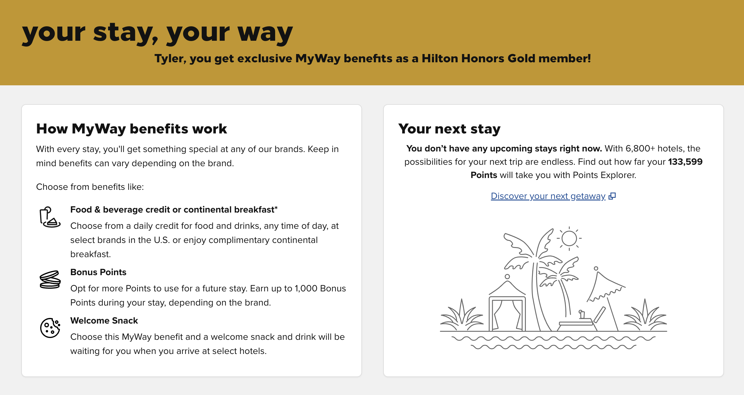 Hilton MyWay benefits banner.
