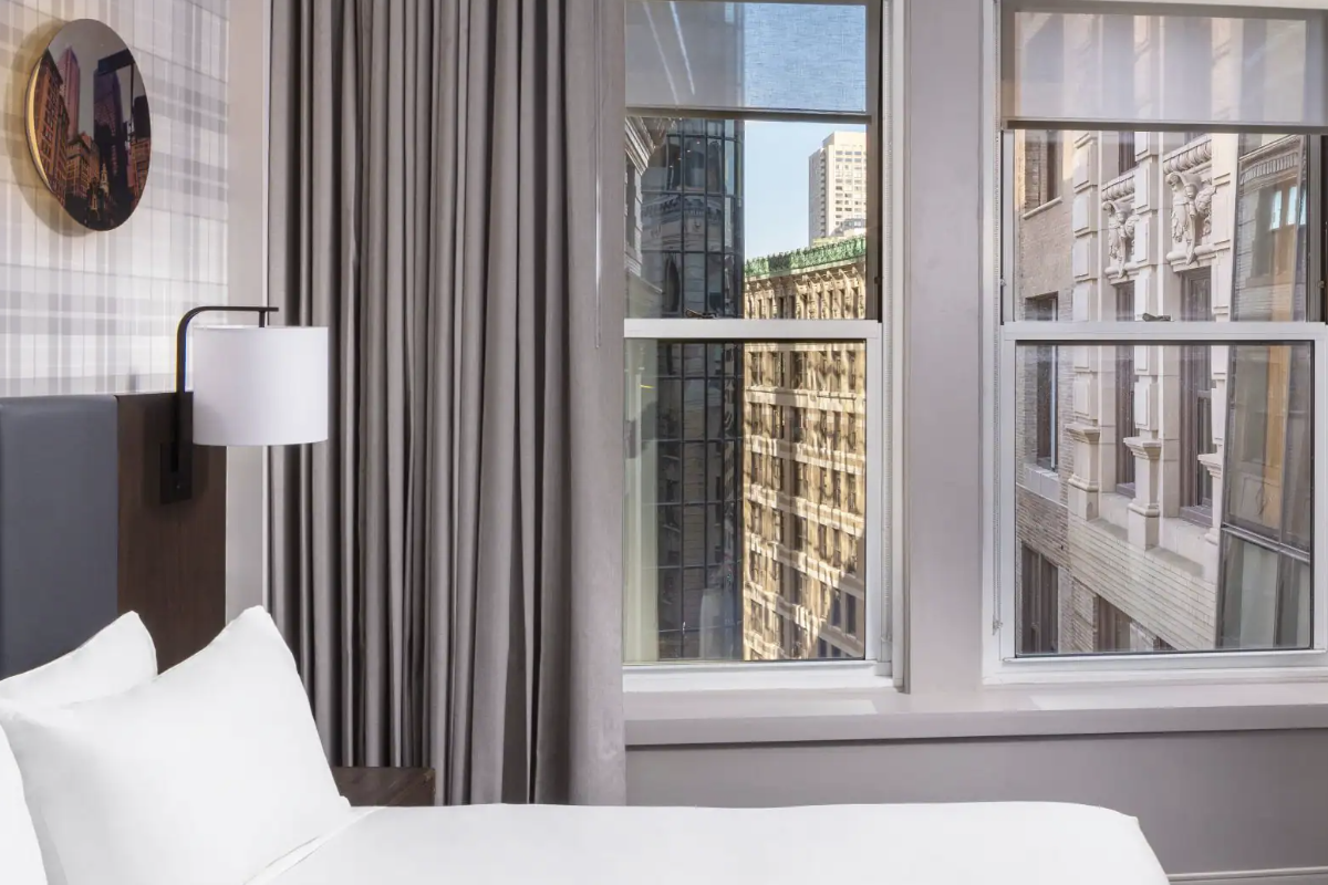 City and window view from the Hyatt Centric Faneuil Hall Boston.