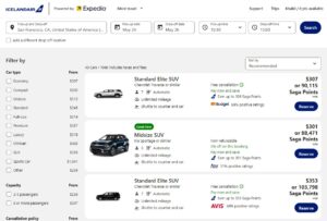 Icelandair portal rental car booking