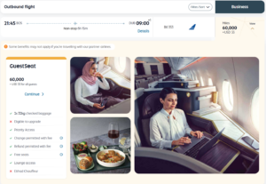 Screenshot showing Etihad Guest award pricing from Boston to Dublin in JetBlue Mint