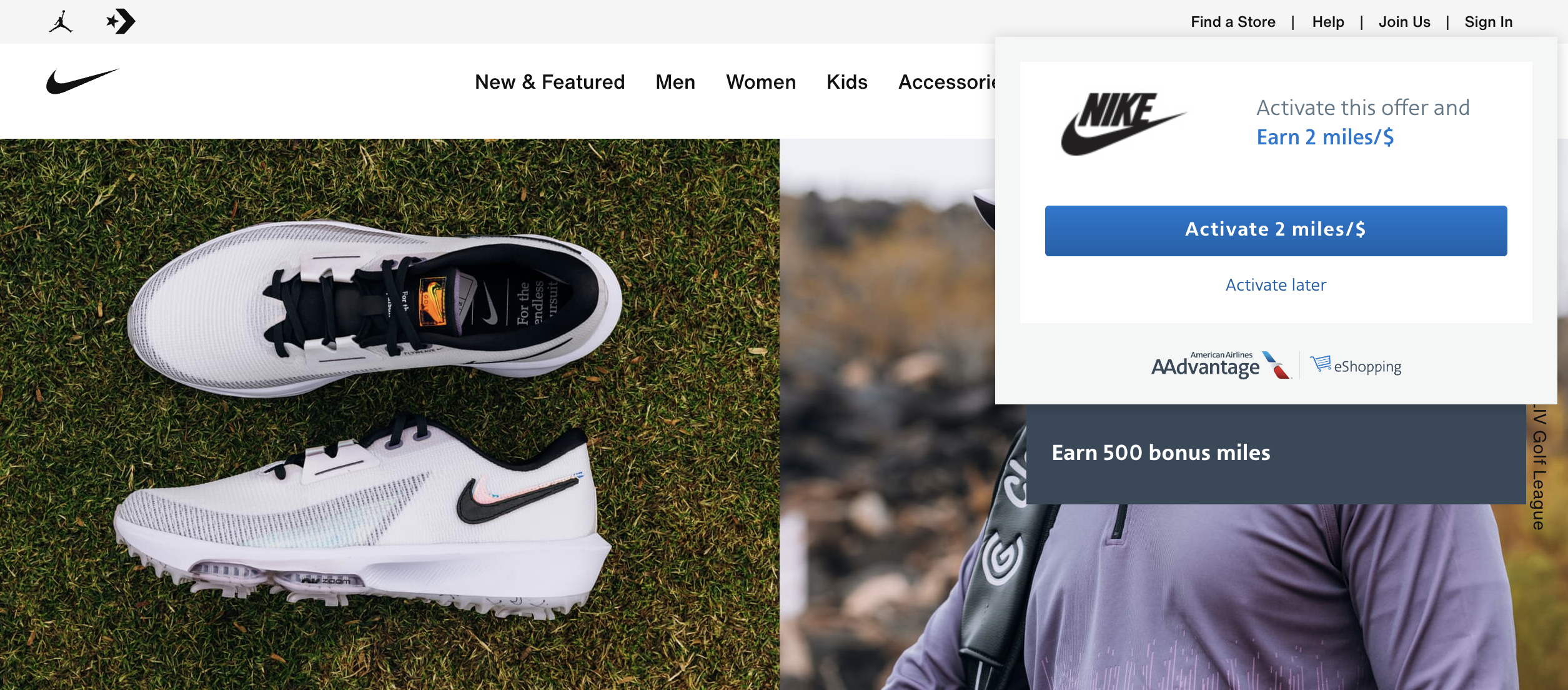 AA eShopping button superimposed on Nike website.
