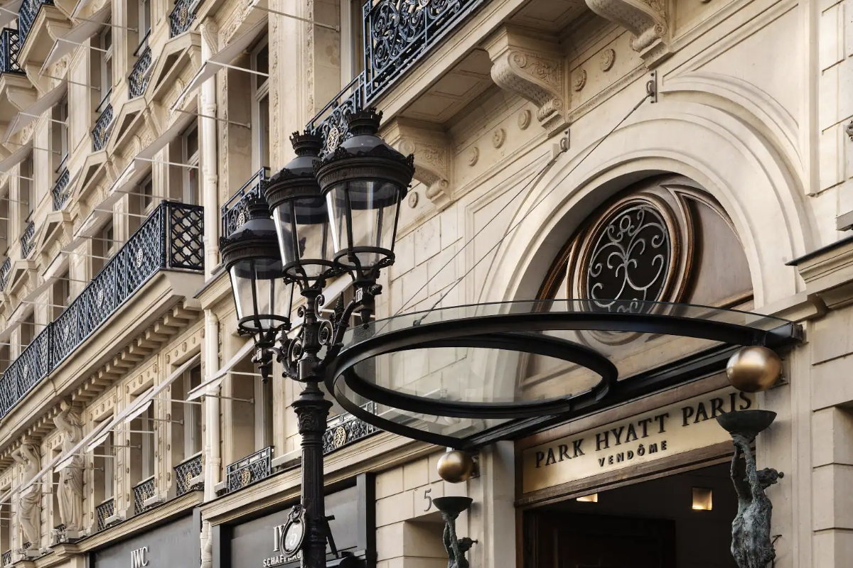 Name-bearing entrance at the Park Hyatt Paris-Vendome.