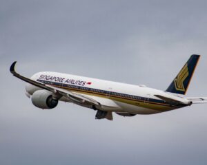 Singapore Airlines A350 taking off.