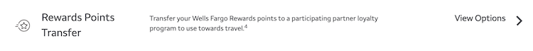 Wells Fargo points transfer option