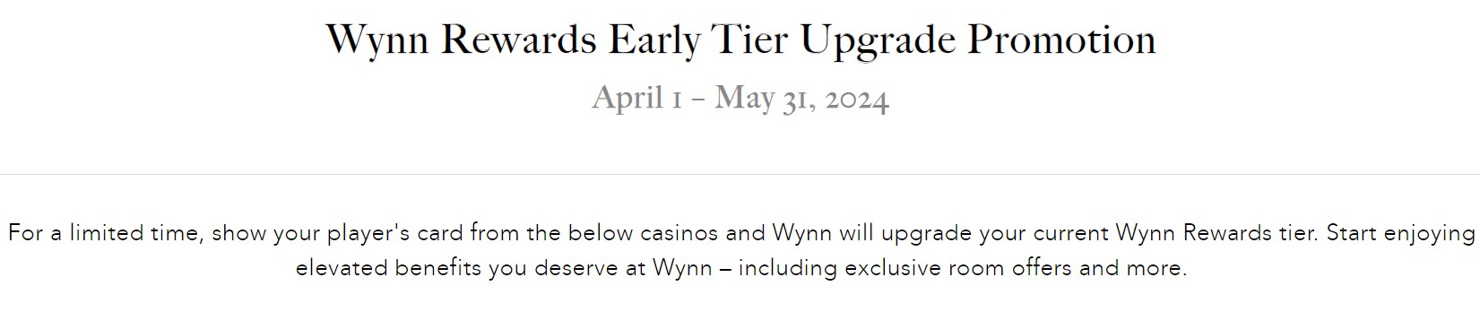 Wynn Status Match banner with dates
