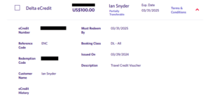 Delta ecredits in my account