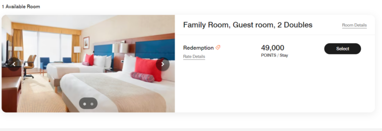 Screenshot of the booking page for a family room at Ghent Marriott