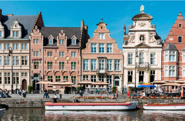 Photo of the Ghent Marriott facing a canal