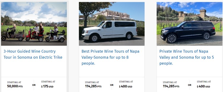Screenshot from Wyndham Experiences showing options for tours in Napa County.