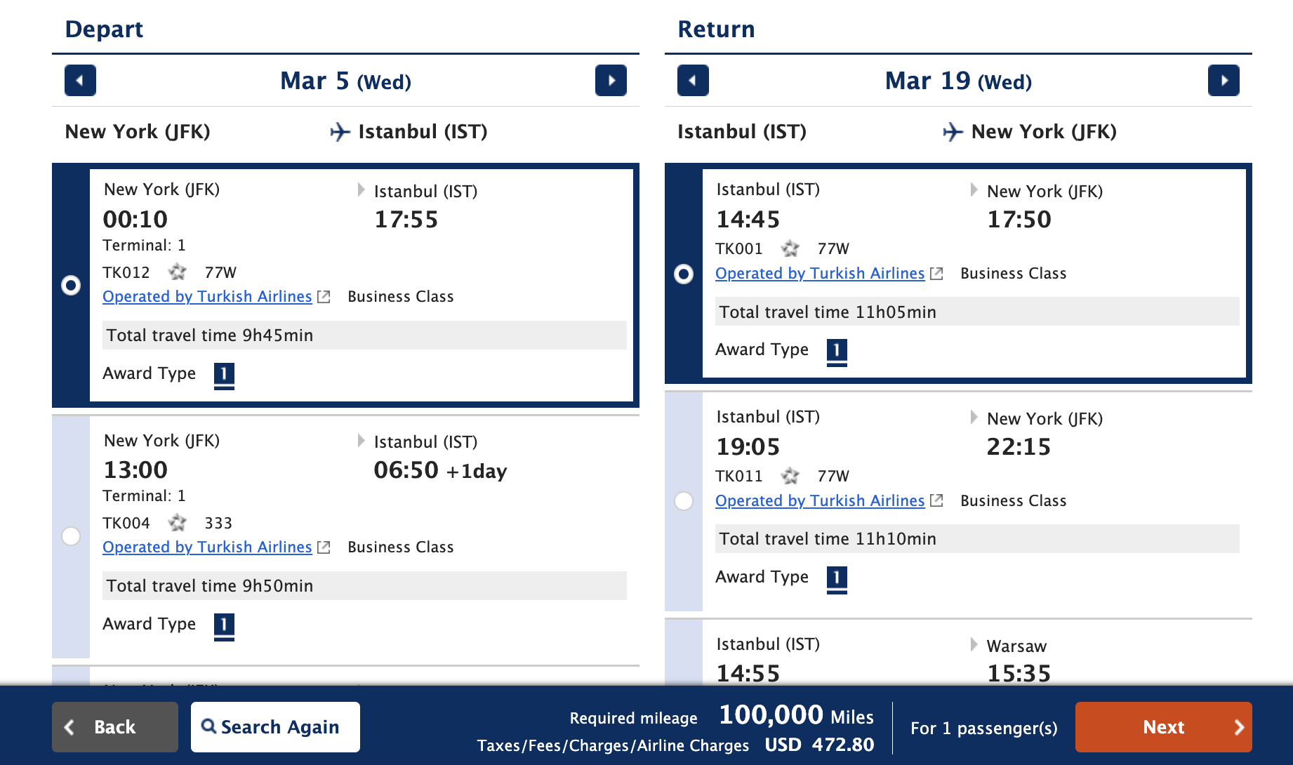 Turkish award bookable through ANA