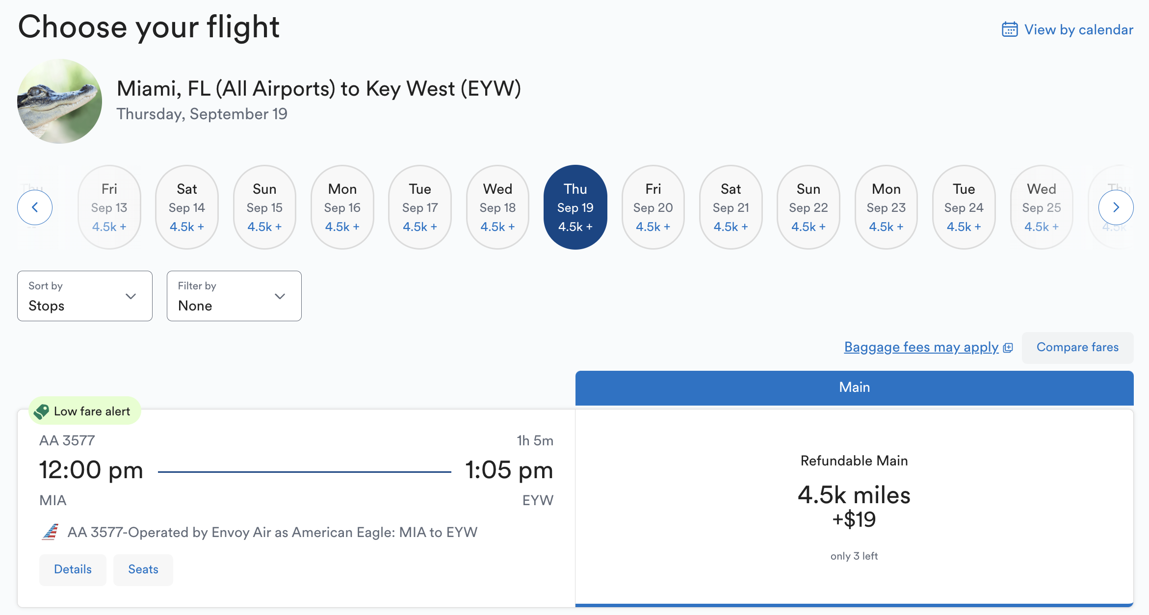 AA award from MIA to EYW bookable with Mileage Plan miles.