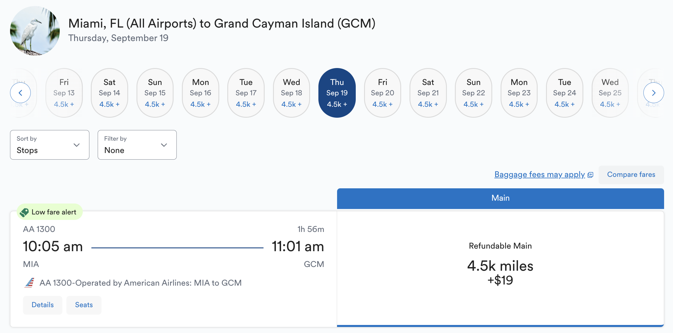 AA award from MIA to GCM bookable with Mileage Plan miles.