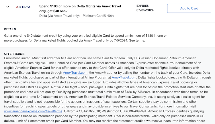 Terms of offer for Delta