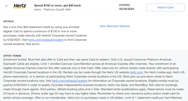 Terms of offer for Hertz