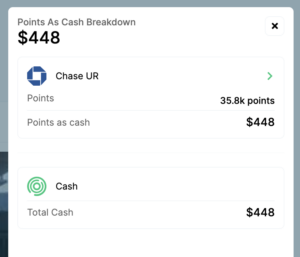 showing how many ultimate rewards it would take to book a night in the portal