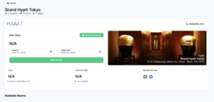 availability alert displayed in the upper right hand corner when you click on an unavailable hotel in Awayz
