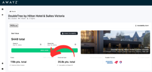 red arrow pointing to click to view breakdown option in Awayz