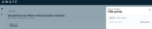 showing insufficient points to book a 118,000 Hilton Honors hotel stay