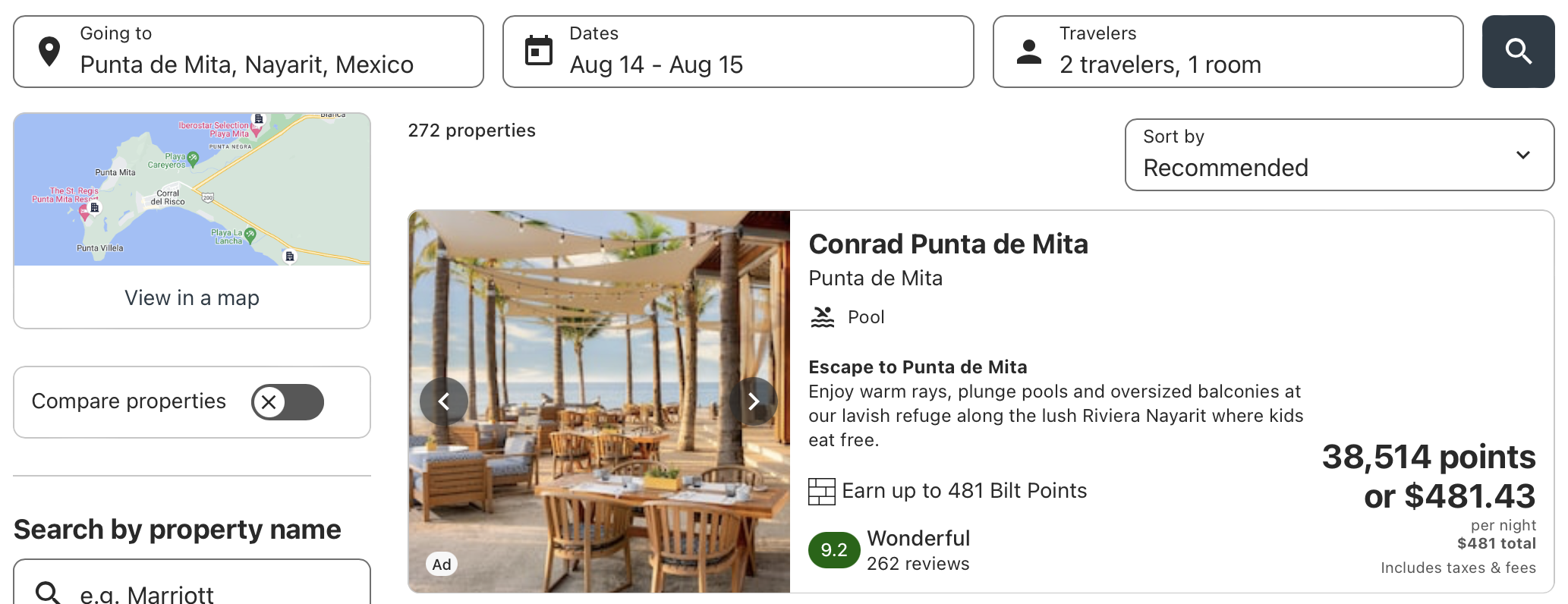 Bilt search result for Conrad Punta de Mita.