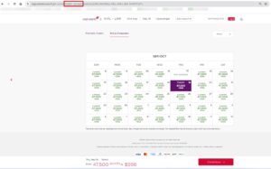 Virgin Atlantic calendar results page for upper class awards