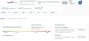 Screenshot of Capital One Travel price drop option